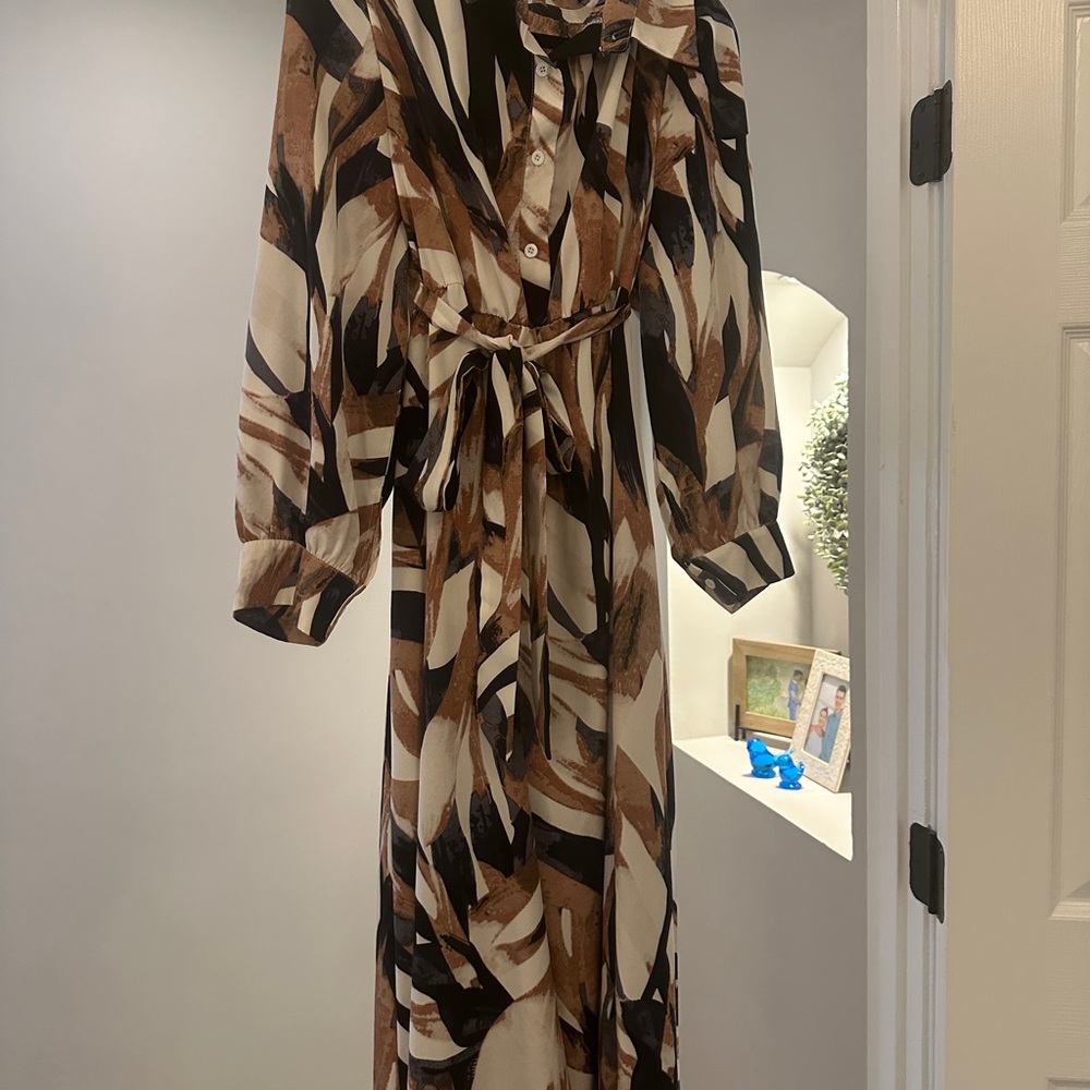 SHEIN Brown and Navy Collared Shirtdress